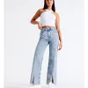 Flash Sale ✨ Miss Shop Recycled Blend Split Front Flare Jean In Acid Blue 👏 -High Waist Denim Cry Sale unnamed file 1477