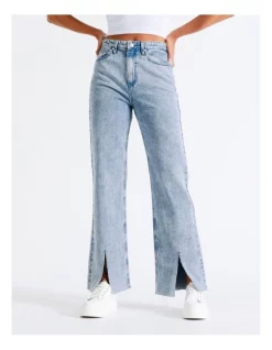 Flash Sale ✨ Miss Shop Recycled Blend Split Front Flare Jean In Acid Blue 👏 -High Waist Denim Cry Sale unnamed file 1478