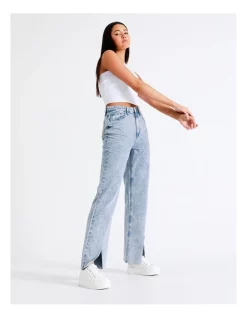 Flash Sale ✨ Miss Shop Recycled Blend Split Front Flare Jean In Acid Blue 👏 -High Waist Denim Cry Sale unnamed file 1479