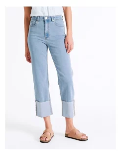 Hot Sale 🎉 Grab Denim High Waist Turnback Cuff Cropped Jean In Mid Blues 😀 -High Waist Denim Cry Sale unnamed file 1620
