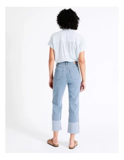 Hot Sale 🎉 Grab Denim High Waist Turnback Cuff Cropped Jean In Mid Blues 😀 -High Waist Denim Cry Sale unnamed file 1623