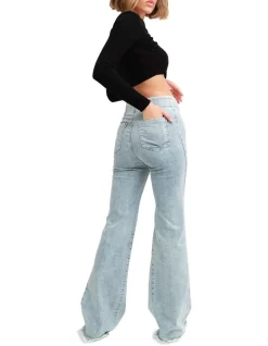 Deals 🔥 Belle & Bloom Flare Up Pull On 👖 Jeans Light Blue 🧨 -High Waist Denim Cry Sale unnamed file 1648