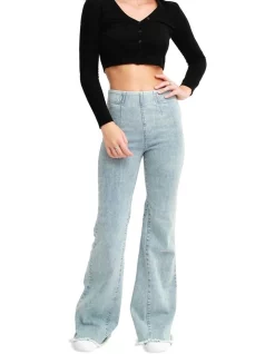 Deals 🔥 Belle & Bloom Flare Up Pull On 👖 Jeans Light Blue 🧨 -High Waist Denim Cry Sale unnamed file 1650