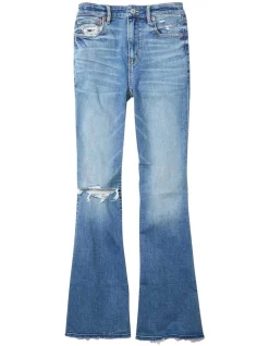 Budget 𧨠American Eagle Ripped Super High Waisted Flare Jean In Cool Blue β€οΈ