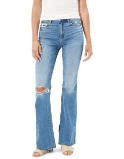 Budget 🧨 American Eagle Ripped Super High Waisted Flare Jean In Cool Blue ❤️ -High Waist Denim Cry Sale unnamed file 2156