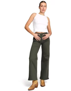 Wholesale ⌛ Emerge 👩 Woman Keith Wide Leg Cargo 👖 Jeans In Forest Green 👏