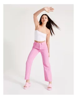 Flash Sale 🧨 Miss Shop Recycled Blend Coloured Wide Leg Jean In Pink Sherbert ⌛ -High Waist Denim Cry Sale unnamed file 2223