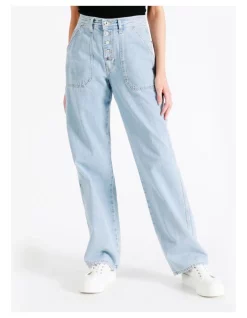 New 🔔 ONLY Gavin High Waisted Straight Cargo 👖 Jeans In Light Blue ❤️ -High Waist Denim Cry Sale unnamed file 223