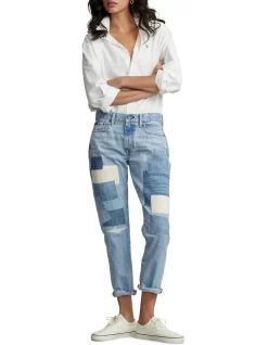 Discount ❤️ Polo Ralph Lauren Patchwork Avery Boyfriend Jean In Blue ❤️ -High Waist Denim Cry Sale unnamed file 2356