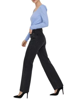 Cheapest 🔔 Vero Moda Kitthy Loose Straight 👖 Jeans Black Denim ✔️ -High Waist Denim Cry Sale unnamed file 544