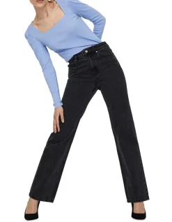 Cheapest 🔔 Vero Moda Kitthy Loose Straight 👖 Jeans Black Denim ✔️ -High Waist Denim Cry Sale unnamed file 545