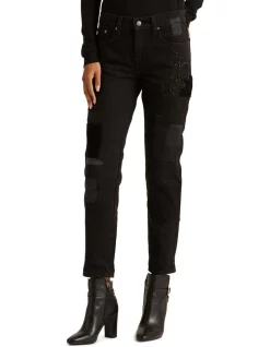 Deals 🥰 Lauren Ralph Lauren Patchwork Relaxed Tapered Jean In Black 🔔