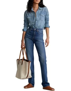 New 🛒 Polo Ralph Lauren High-Rise Straight Fit Jean In Blue 😉 -High Waist Denim Cry Sale unnamed file 553