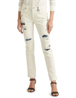 Deals π Lauren Ralph Lauren Distressed Mid-Rise Straight Ankle Jean In White π