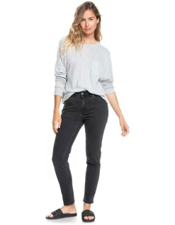 New ⭐ Roxy Night Away Slim 👖 Jeans Anthracite Black ✔️ -High Waist Denim Cry Sale unnamed file 858